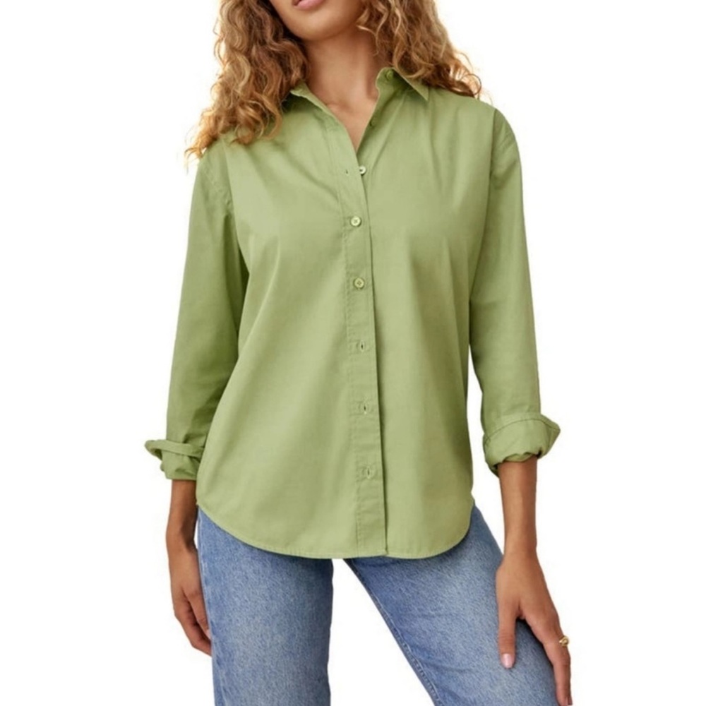 REFORMATION Unique green button-up shirt - women’s S, 100% cotton